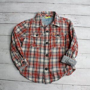 Oshkosh Boy's Button Up Dress Shirt Toddler Size 4T Red Blue Plaid Long
